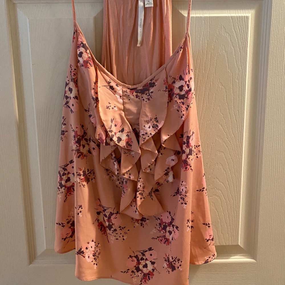 Pink Spaghetti Strap Floral Tank Top